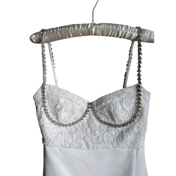 NWT Self Portrait Diamante accent‎ white lace bodice mini dress size 6 - Picture 7 of 14